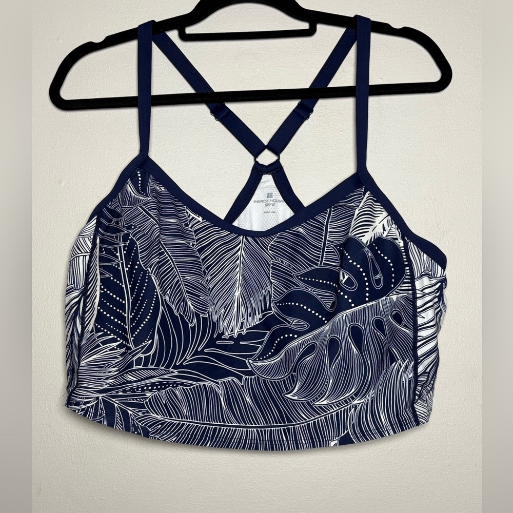Beach House Sport Size 18W Navy Blue Leaf Print Swim Top and Bottom w/ Underwire